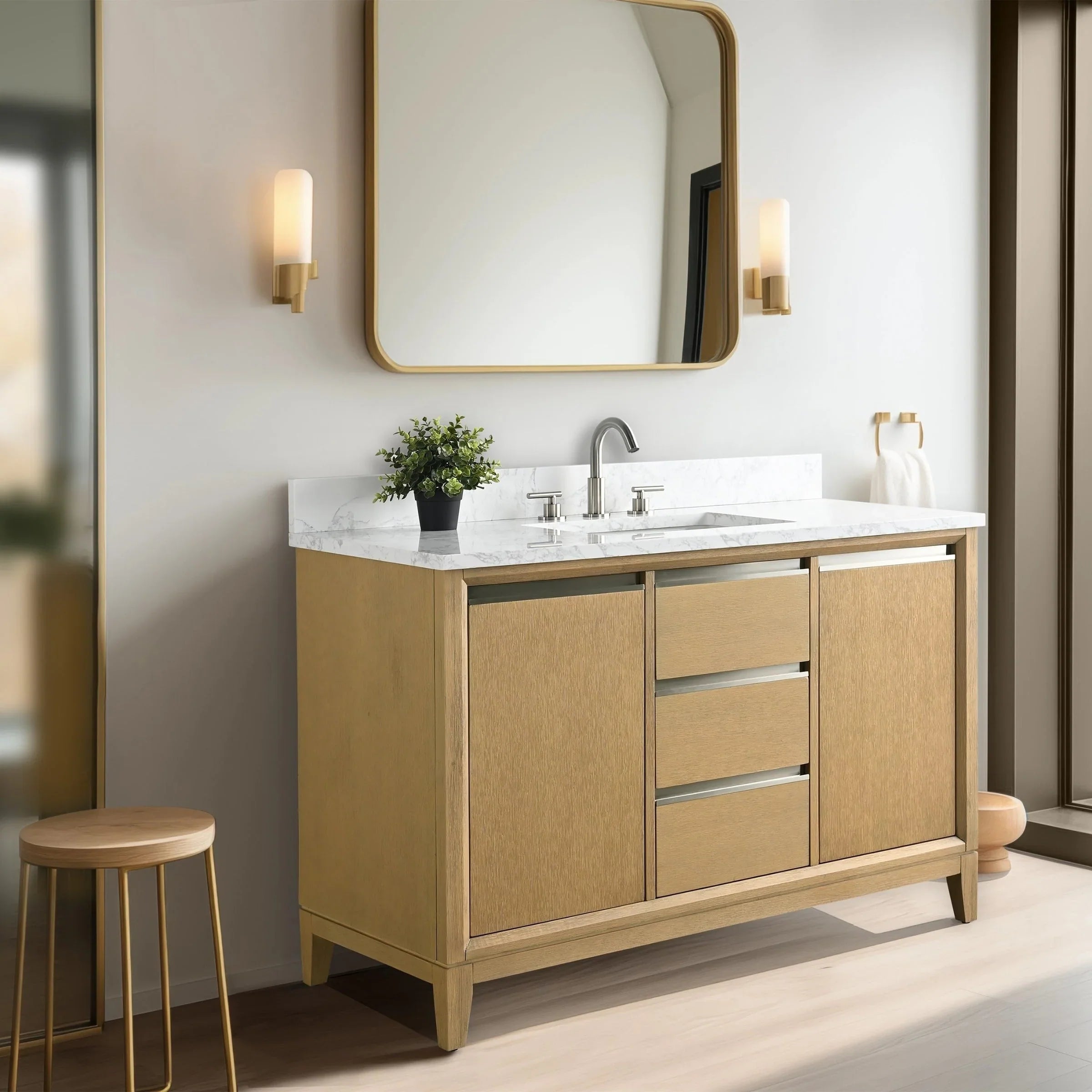 Mueble de baño Vanity Art con lavabo de cerámica y encimera de mármol de ingeniería