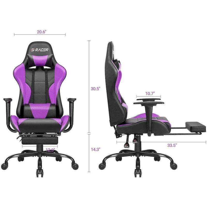 Silla Gamer con Reposapiés - Silla de Escritorio Ergonómica
