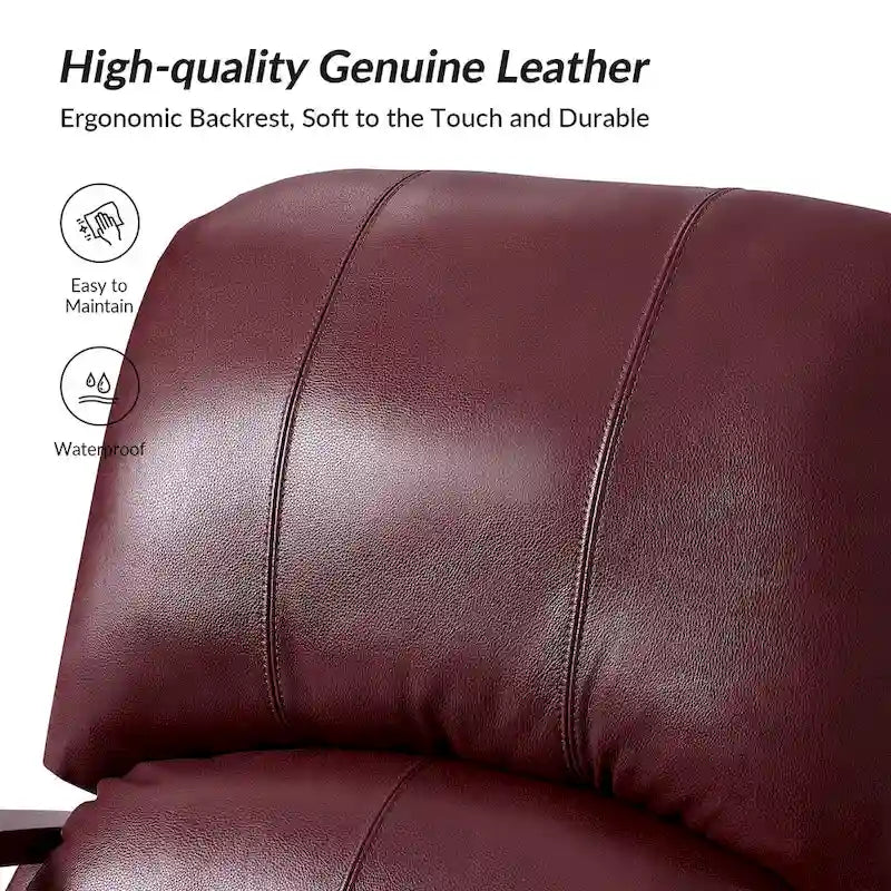 Sofá reclinable manual Alex Mid-century Modern Cigar de cuero genuino con brazos curvos de madera