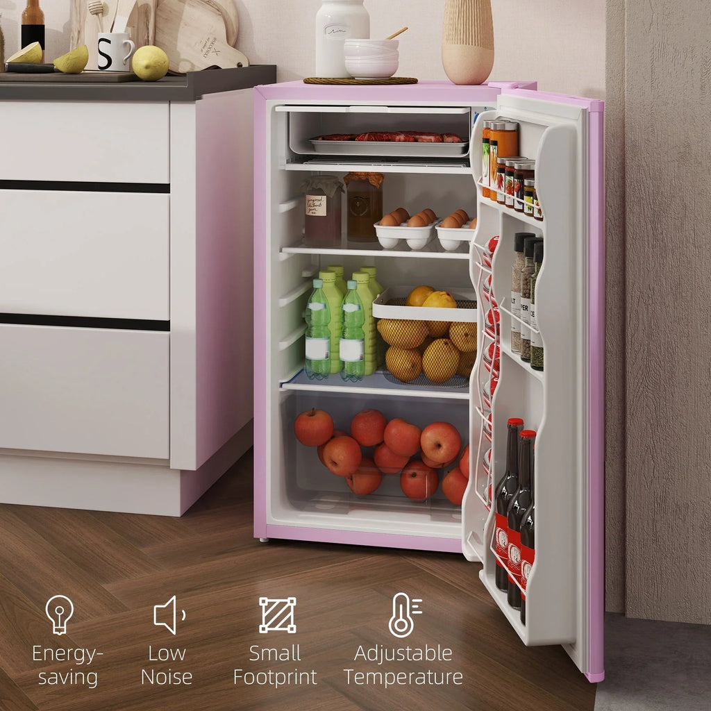 Mini Frigo da 3,2 Cu.Ft con Congelatore, Frigorifero Compatto a Porta Singola con Termostato Regolabile per Camera da Letto