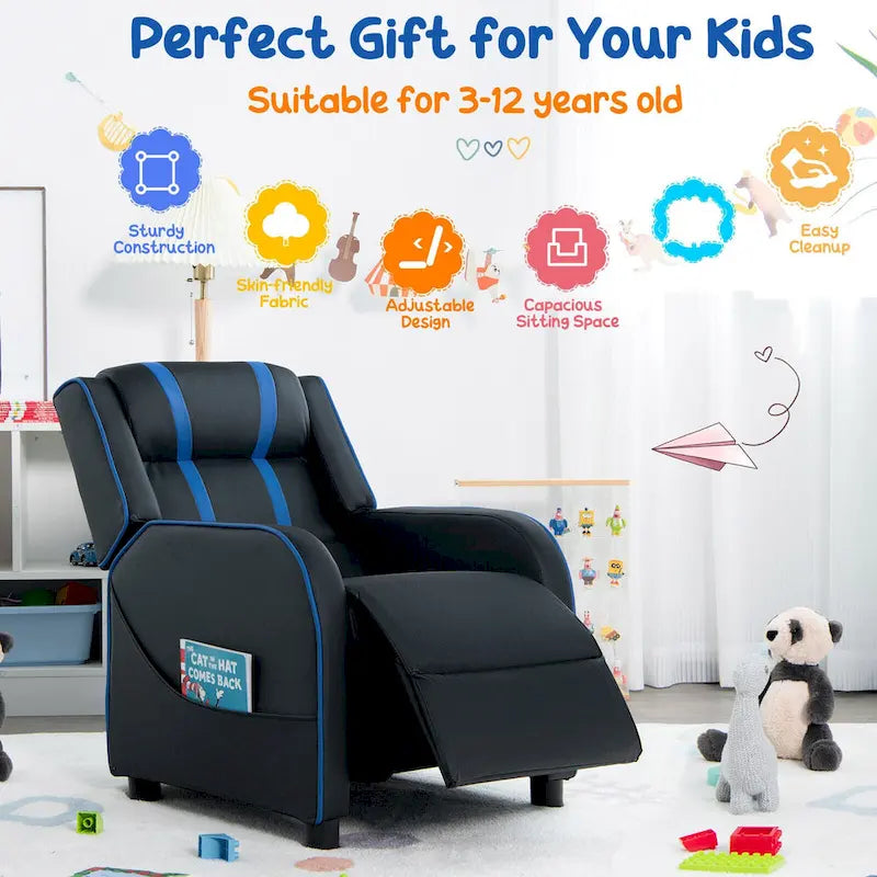 Sillón reclinable para niños Gymax, sofá ergonómico de cuero con reposapiés