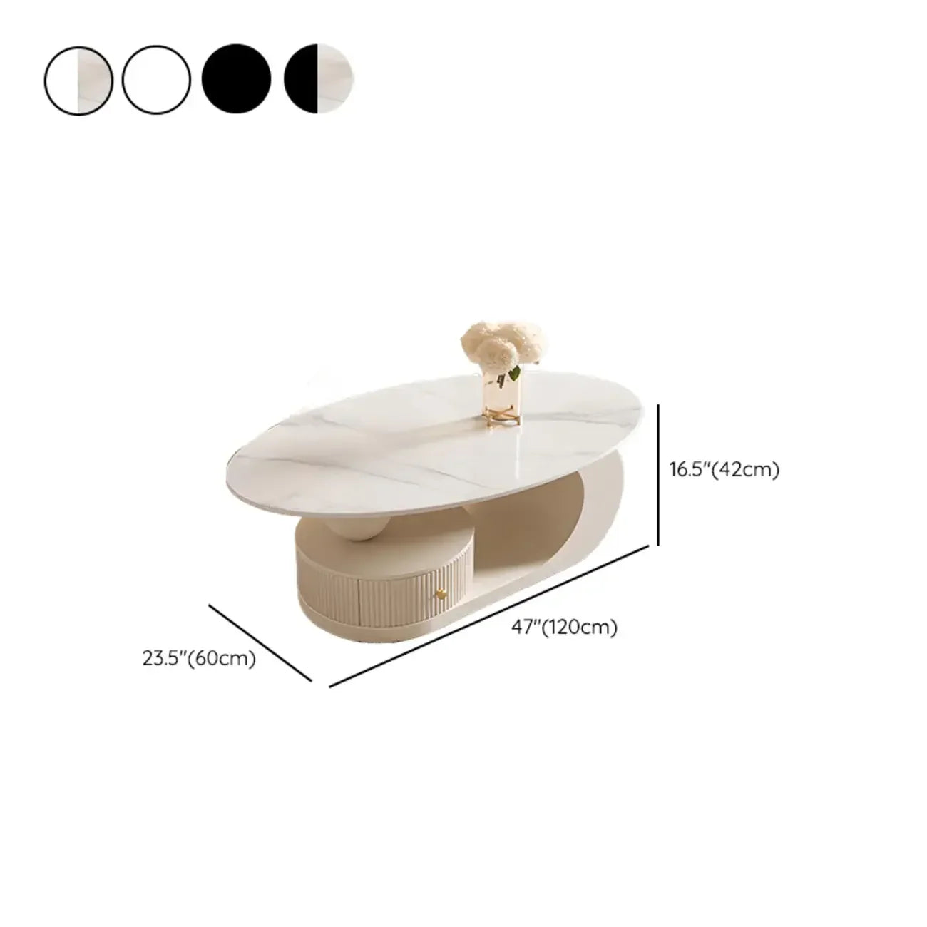 Mesa de centro moderna con cubierta de piedra blanca y resistente a los arañazos