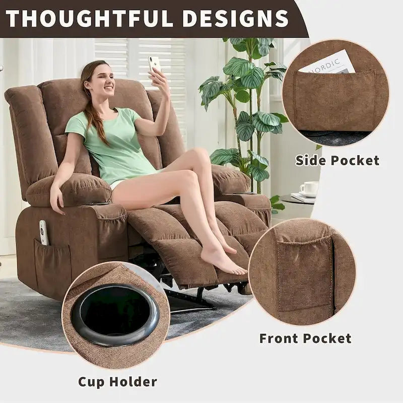 Sillón reclinable con control remoto, calor y masaje