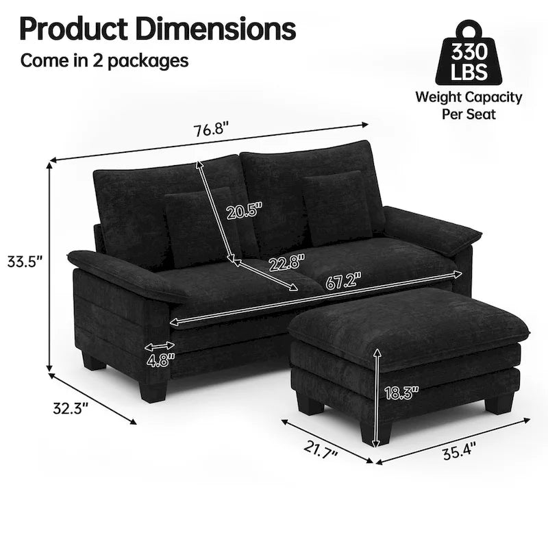 Sofá seccional modular, sofá seccional Cloud cómodo con otomana, sofá cama de asiento profundo para sala de estar