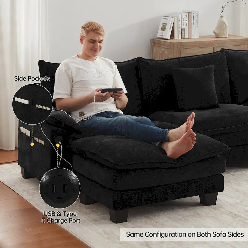 Sofá seccional modular, sofá seccional Cloud cómodo con otomana, sofá cama de asiento profundo para sala de estar