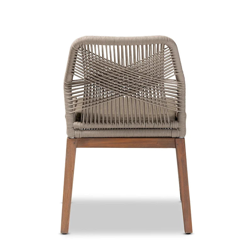 Silla de comedor moderna de caoba de estilo transicional con cuerda trenzada – Gris