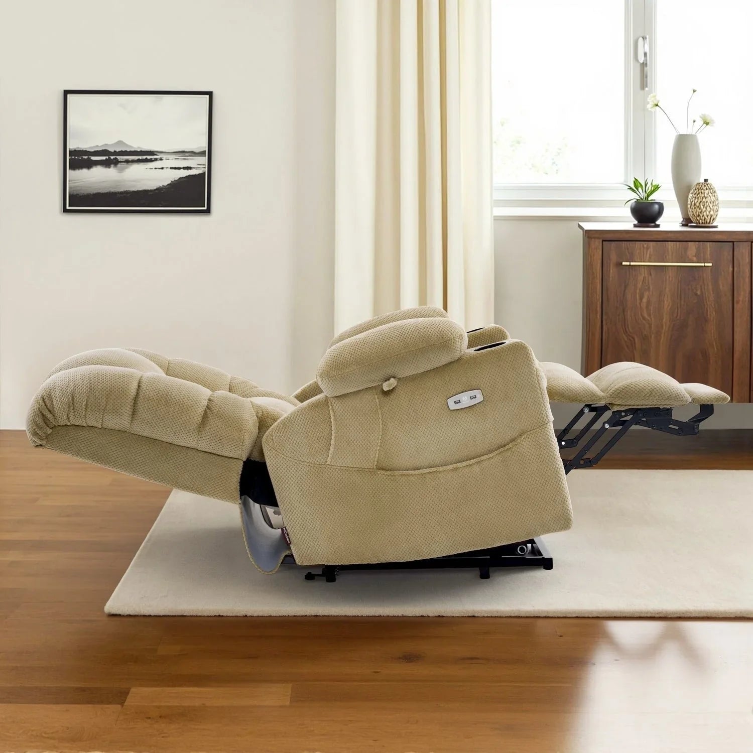 MCombo Sillón reclinable elevador eléctrico con motor dual ancho grande, masaje y doble calefacción para personas mayores altas y corpulentas, tela R7635