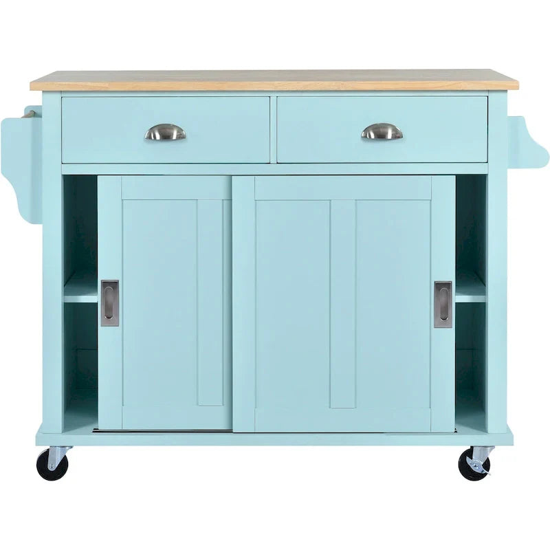 Carro de cocina con encimera de madera de caucho abatible, puerta corredera oculta de granero de altura ajustable, isla de cocina con 4 ruedas