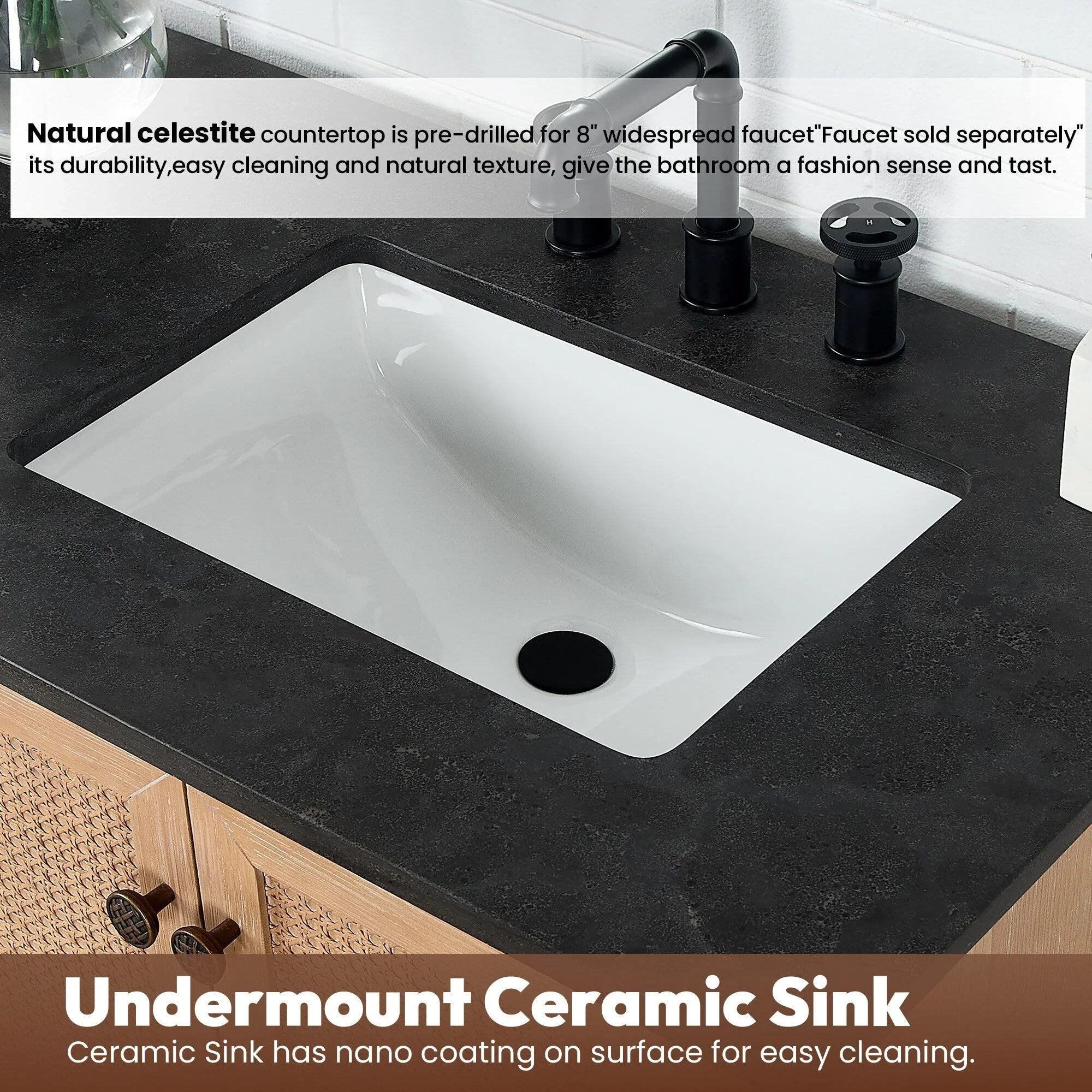 Mueble de baño Hervas con encimera de mármol natural sin espejo