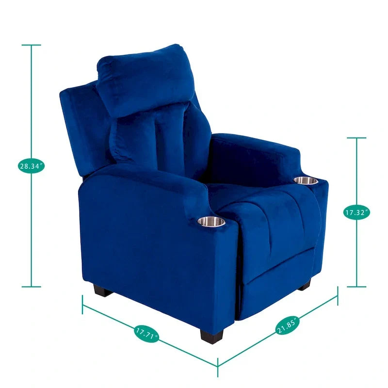 Sillón Reclinable Deluxe para Niños con Reposapiés, Reposacabezas y 2 Portavasos, Reclinable Infantil de Microfibra para Mayores de 3 Años