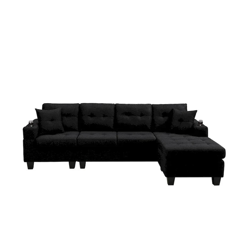 Sofá Seccional para Sala de Estar con Chaise Longue en Forma de L y portavasos