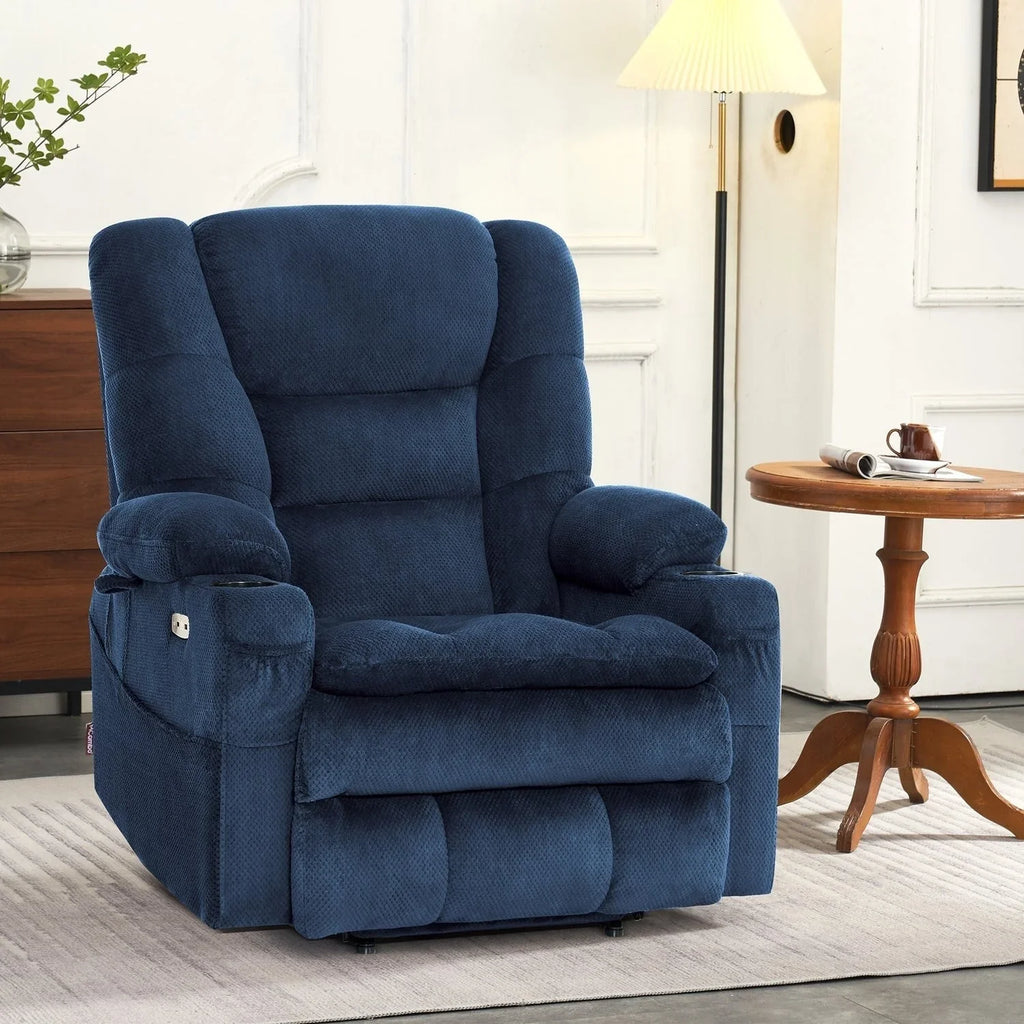 MCombo Sillón reclinable elevador eléctrico con motor dual ancho grande, masaje y doble calefacción para personas mayores altas y corpulentas, tela R7635