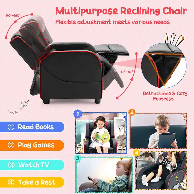 Sillón reclinable para niños Gymax, sofá ergonómico de cuero con reposapiés