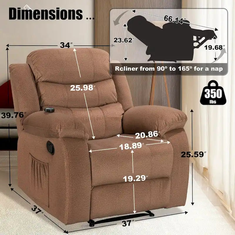Sillón reclinable suave con función de masaje y calor