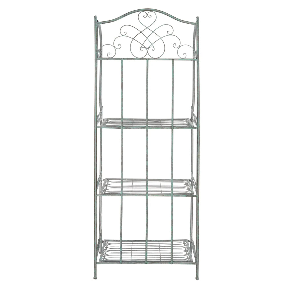 SAFAVIEH Bryn Estantería de panadero victoriana de hierro forjado de 4 niveles para exteriores - 25 pulg. An. x 15 pulg. Prof. x 63 pulg. Al. - 25 An. x 15 Prof. x 63 Al.