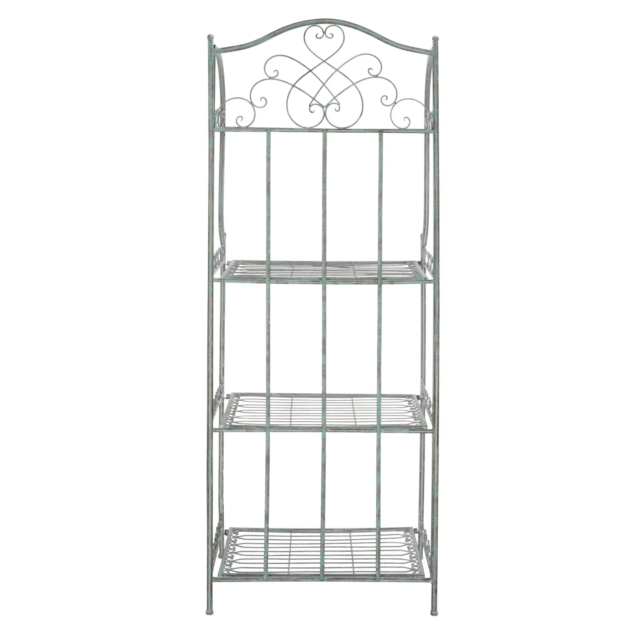 SAFAVIEH Bryn Estantería de panadero victoriana de hierro forjado de 4 niveles para exteriores - 25 pulg. An. x 15 pulg. Prof. x 63 pulg. Al. - 25 An. x 15 Prof. x 63 Al.