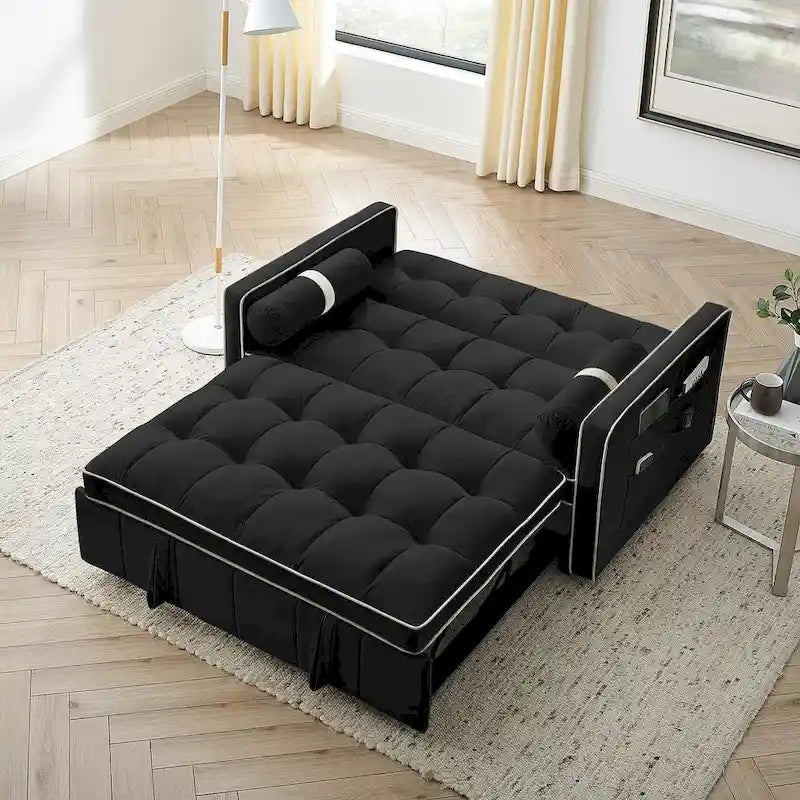 Sofá Cama Extraíble Multifuncional de Terciopelo con Respaldo Reclinable Ajustable con Almohadas - N/A
