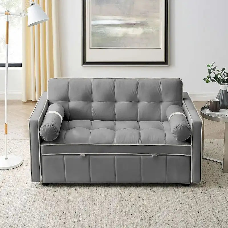 Sofá Cama Extraíble Multifuncional de Terciopelo con Respaldo Reclinable Ajustable con Almohadas - N/A