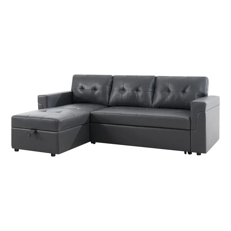 Divano componibile convertibile reversibile con letto estraibile, chaise longue con contenitore nascosto e gambe durevoli