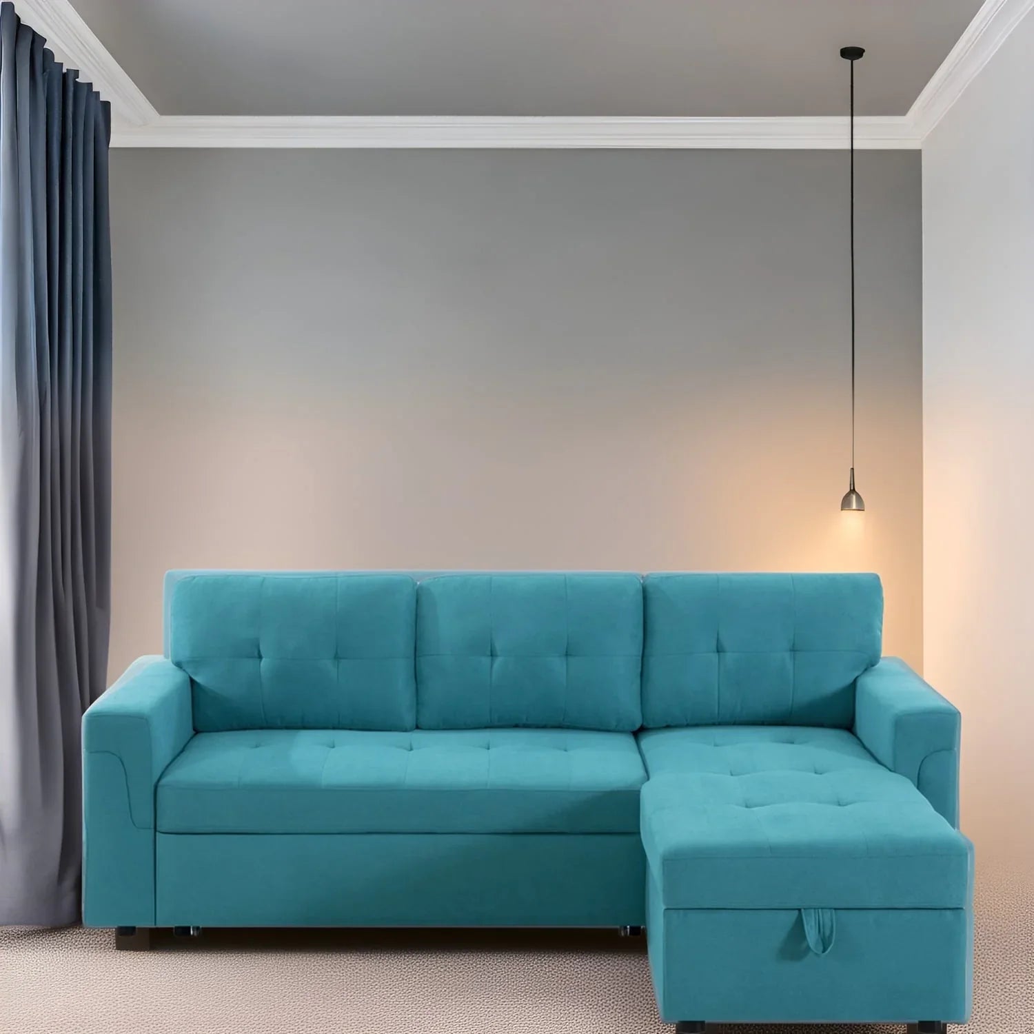 Sofá seccional reversible convertible con cama extraíble, chaise longue con almacenamiento oculto y patas duraderas