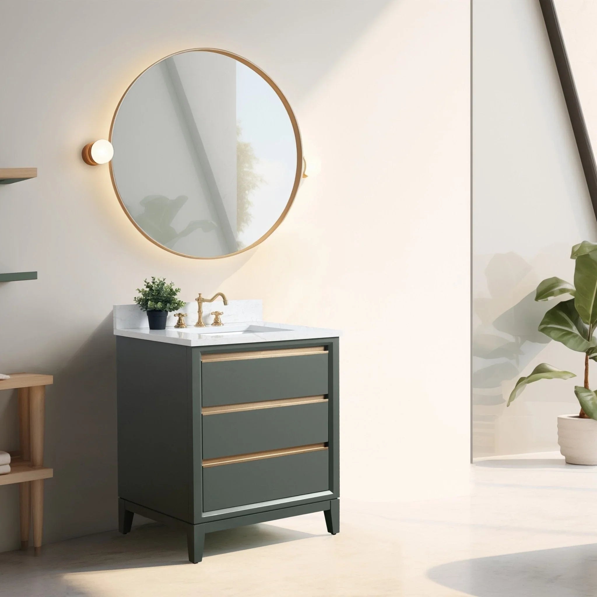 Mueble de baño Vanity Art con lavabo de cerámica y encimera de mármol de ingeniería
