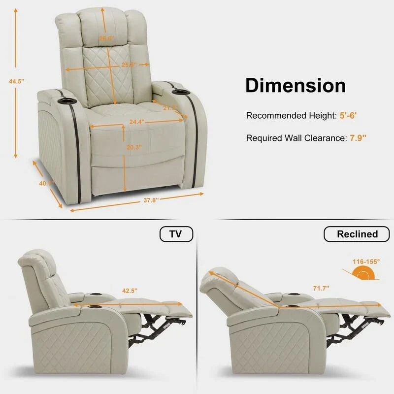 MCombo Sillón reclinable eléctrico con reposacabezas ajustable, asiento de cine en casa de dos motores con puerto USB, cuero transpirable HTS411