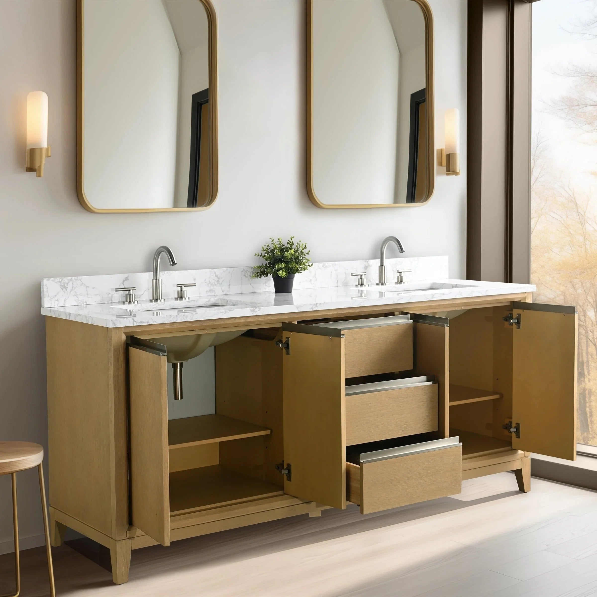 Mueble de baño Vanity Art con lavabo de cerámica y encimera de mármol de ingeniería