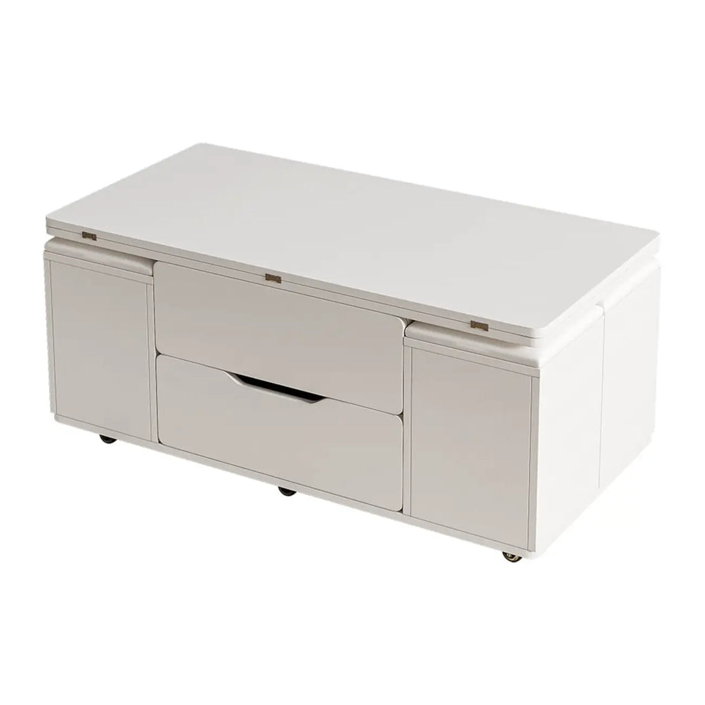 Mesa de centro elevable y plegable con 4 taburetes y almacenamiento