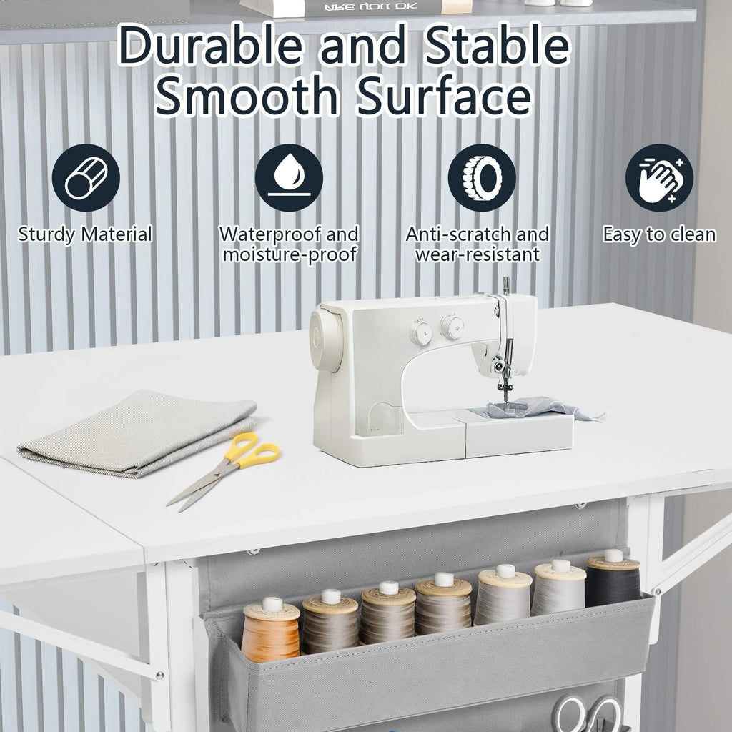 Mesa de manualidades ajustable en altura con estantes de almacenamiento, mesa de corte plegable móvil para oficina en casa, sala de costura, sala de manualidades