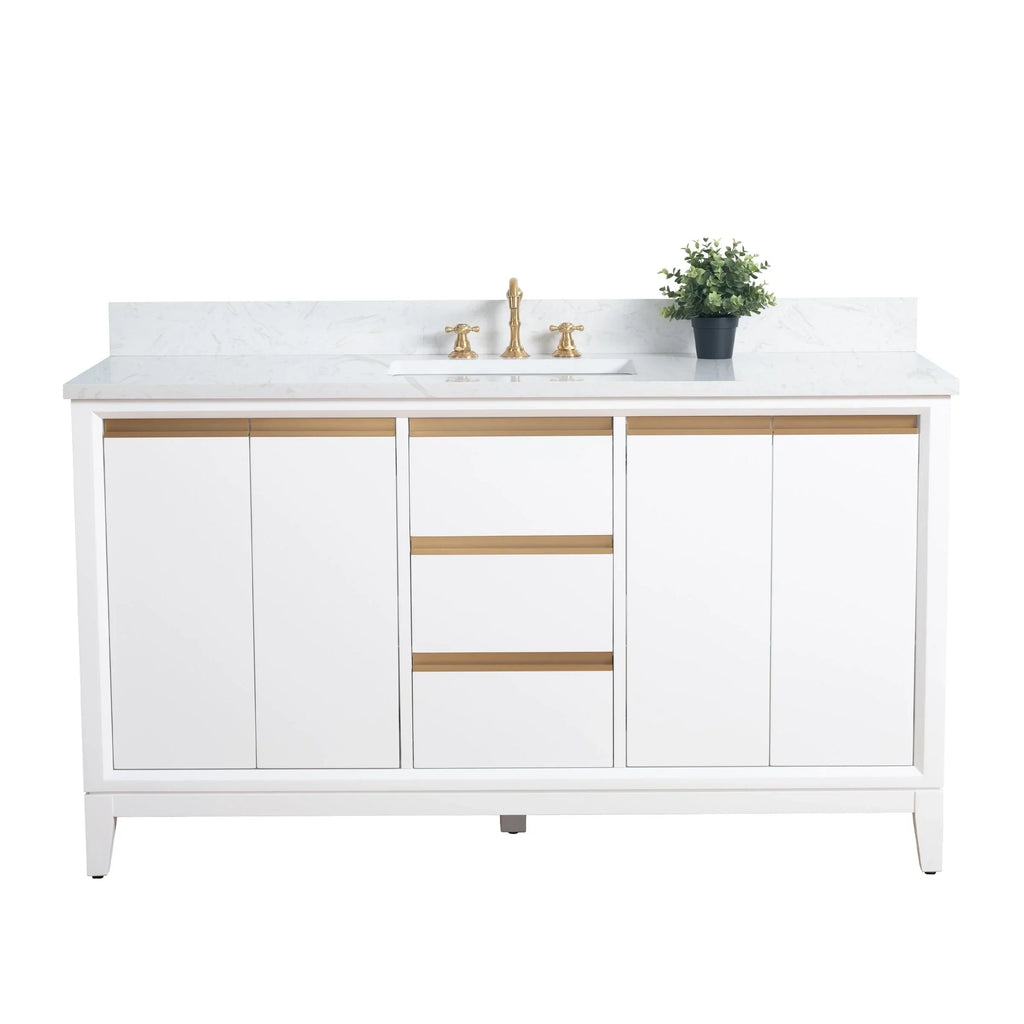 Mueble de baño Vanity Art con lavabo de cerámica y encimera de mármol de ingeniería