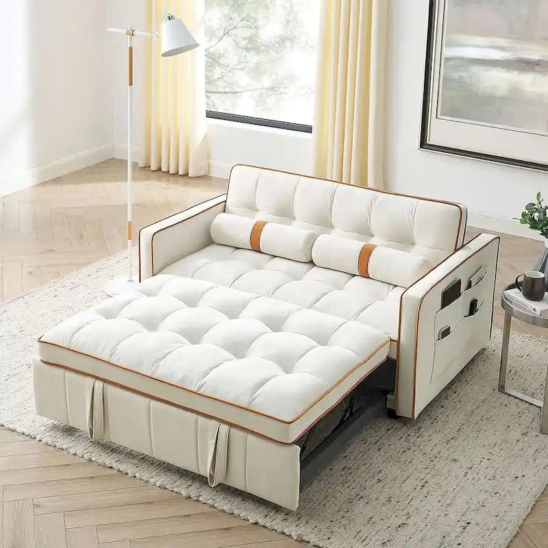 Sofá Cama Extraíble Multifuncional de Terciopelo con Respaldo Reclinable Ajustable con Almohadas - N/A