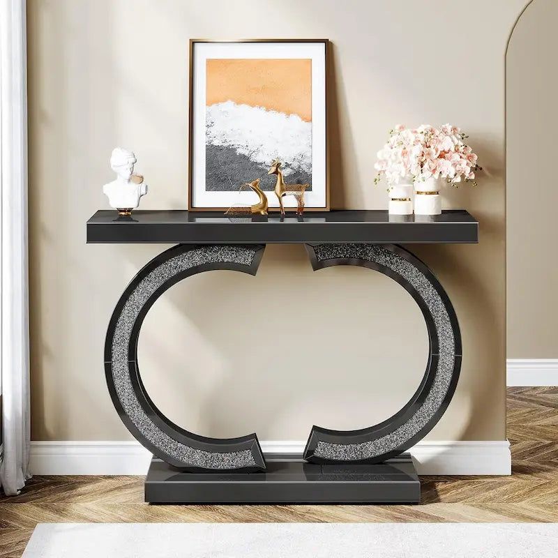 Mesa consola plateada, mesa de recibidor con espejo de 99 cm para la entrada