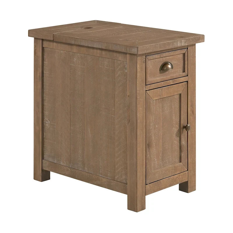 Mesa auxiliar Monterey de madera maciza con tomas de corriente ocultas