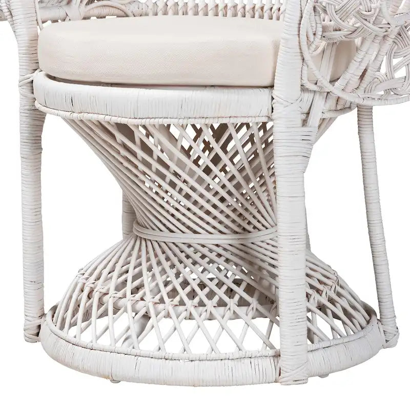 Silla pavo real moderna de mimbre natural blanco bohemio