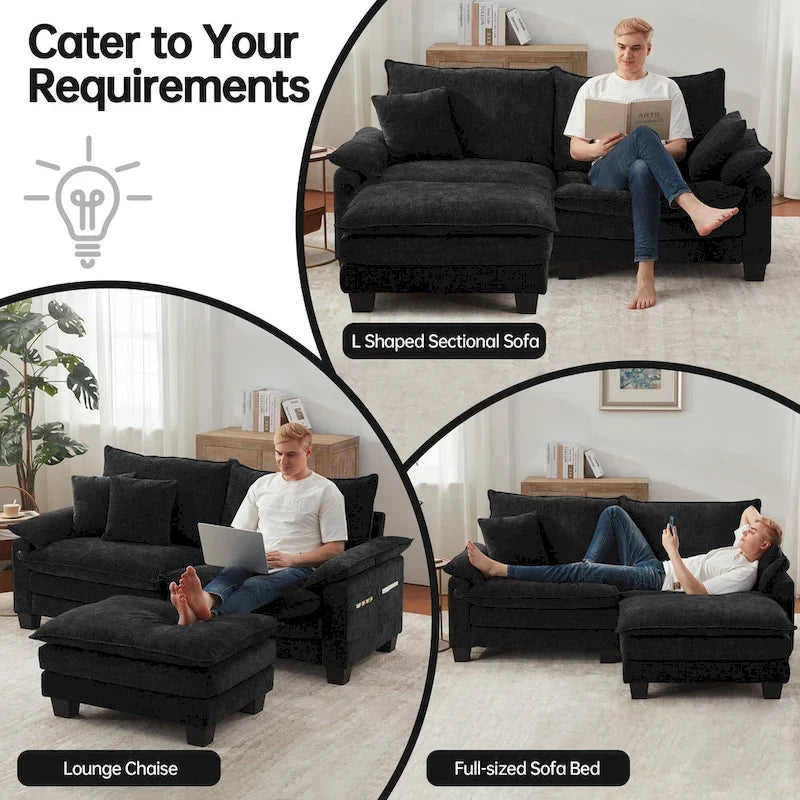 Sofá seccional modular, sofá seccional Cloud cómodo con otomana, sofá cama de asiento profundo para sala de estar