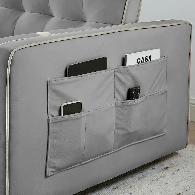 Sofá Cama Extraíble Multifuncional de Terciopelo con Respaldo Reclinable Ajustable con Almohadas - N/A
