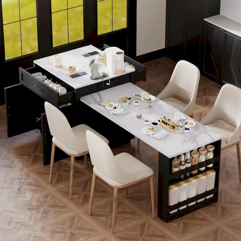 82.7 Isla de cocina de madera para 4-6 personas con mesa de comedor extensible y almacenamiento doble