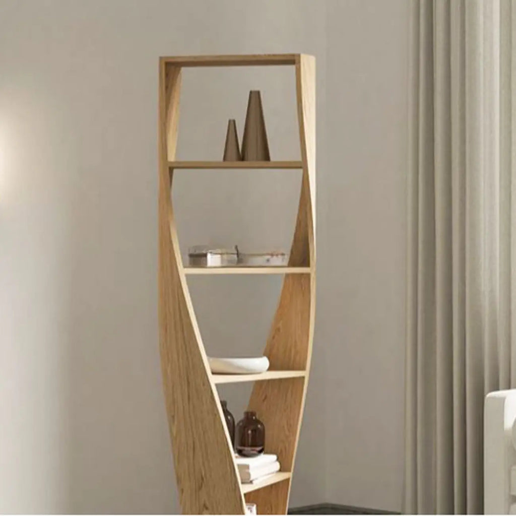 Estantería vertical de madera de 5 niveles con forma de reloj de arena contemporáneo