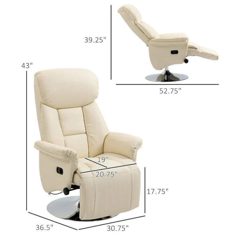 Sillón reclinable manual HOMCOM para adultos, reclinable giratorio ajustable con reposapiés, brazos acolchados