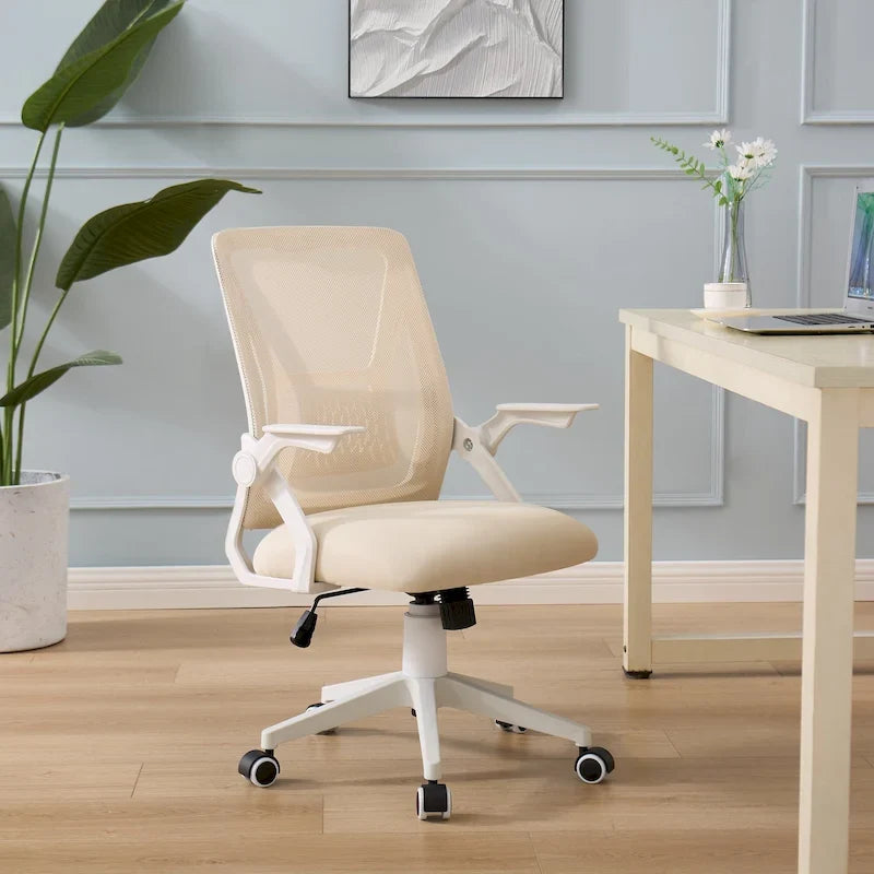 Silla de oficina Javlergo con respaldo medio giratorio y soporte lumbar, silla ergonómica de malla para ordenador con reposabrazos
