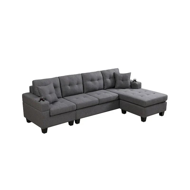 Sofá Seccional para Sala de Estar con Chaise Longue en Forma de L y portavasos