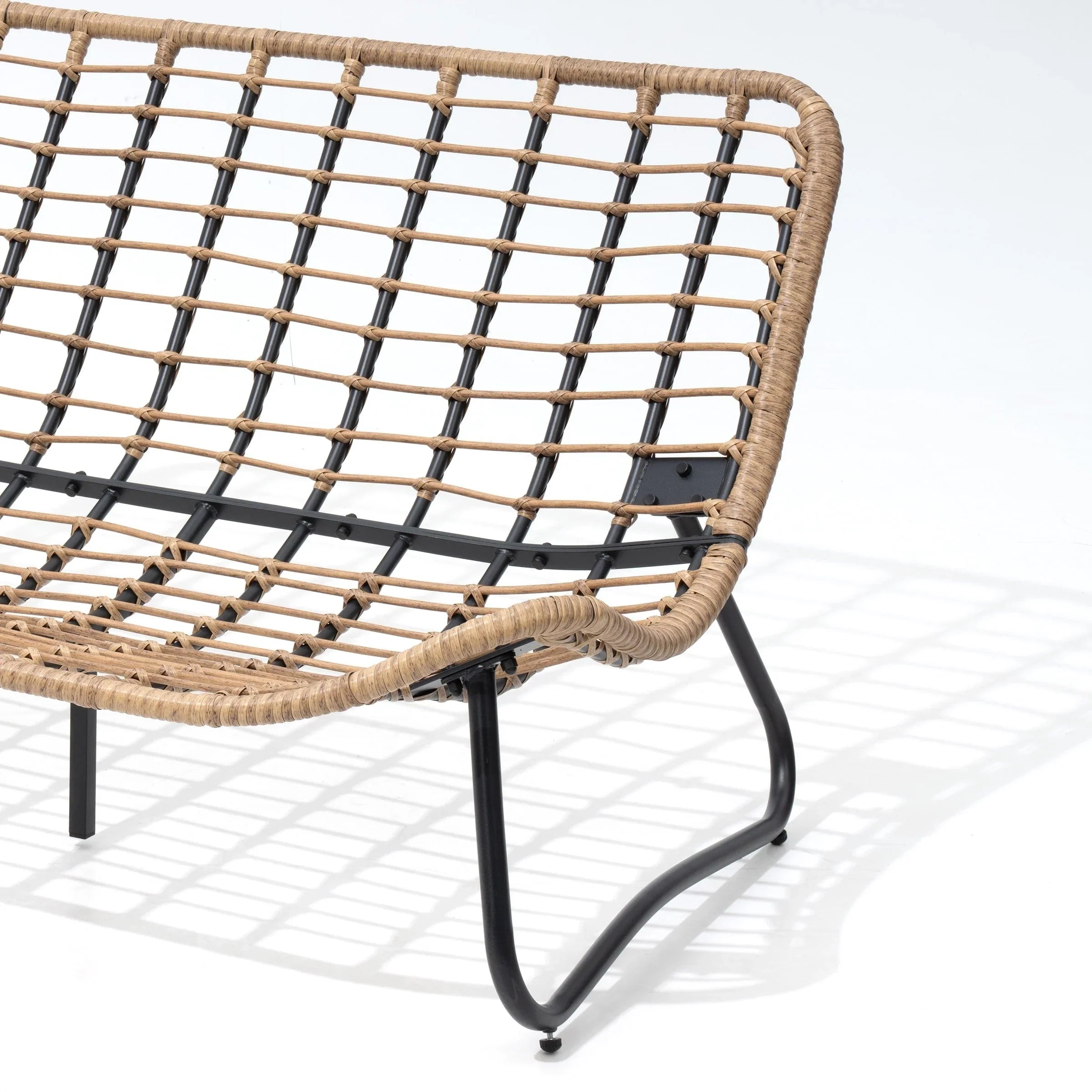 Sofá biplaza doble Papasan con cojín, ratán PE para todo tipo de clima y estructura metálica para interior/exterior
