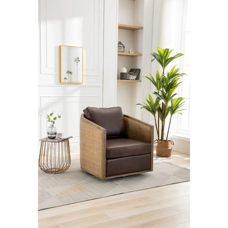 Sillón Giratorio de Barril, Cómodo Sillón Redondo Decorativo, Sillón Club Giratorio de Barril de 360 Grados, Sillón de Ocio con Estructura Tejida de Ratán