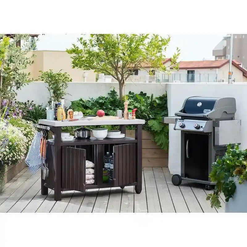 Carro Servidor para Fiestas de Parrilla al Aire Libre con Ruedas y Almacenamiento Marrón Oscuro - 35.4 H x 48.7 W x 20.4 D