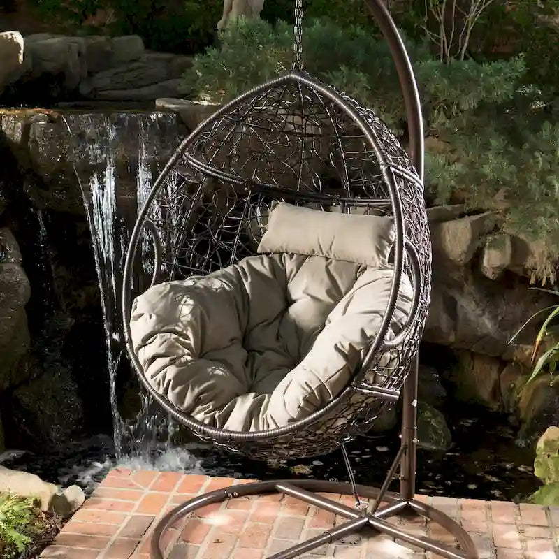 Sillón Colgante de Exterior de Mimbre Impermeable con Cojines, Asiento de Hamaca - Capacidad de 136 kg