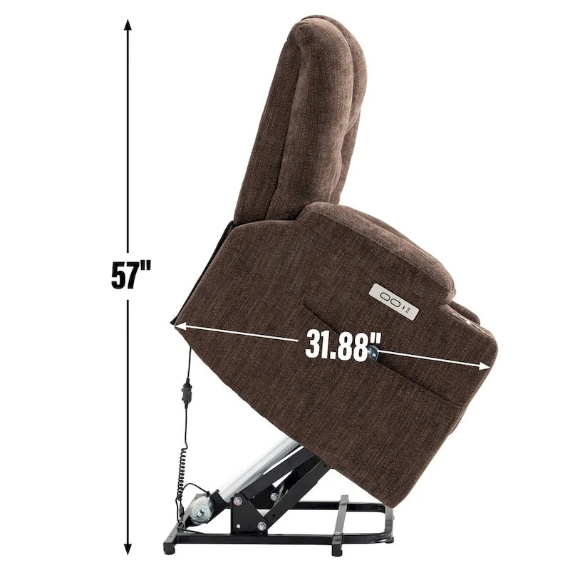Sillón reclinable Power Lift con masaje y calor, reclinables anchos Lazy Boy extragrandes con USB, puertos tipo C y 2 portavasos de acero