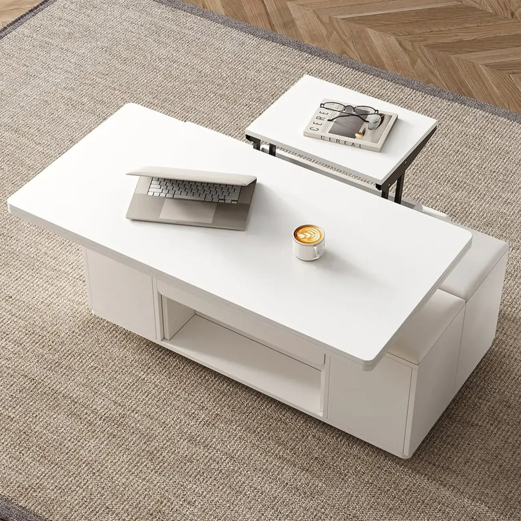 Mesa de centro elevable y plegable con 4 taburetes y almacenamiento