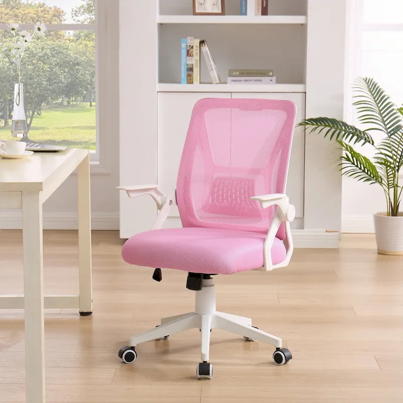 Silla de oficina Javlergo con respaldo medio giratorio y soporte lumbar, silla ergonómica de malla para ordenador con reposabrazos