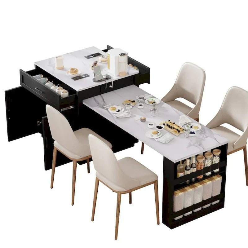 82.7 Isla de cocina de madera para 4-6 personas con mesa de comedor extensible y almacenamiento doble
