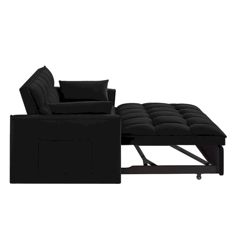 Divano letto a due posti 4 in 1 con braccioli e tasche portaoggetti, divano letto estraibile multifunzionale trapuntato con schienale regolabile